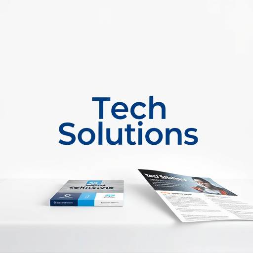 Diseño del nuevo logotipo de 'Tech Solutions', una empresa de software, que transmite modernidad y profesionalidad, utilizado en varios materiales de marketing.