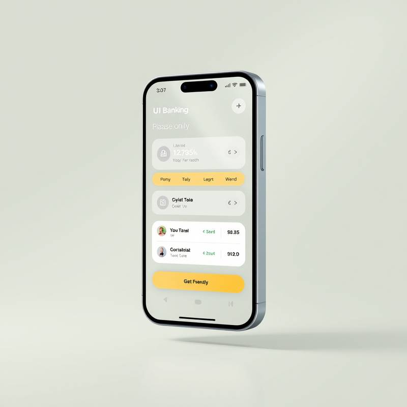 Ejemplo de diseño de interfaz de usuario para una aplicación bancaria móvil con un esquema de colores moderno.